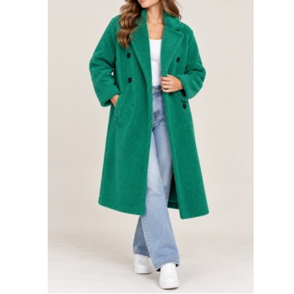 Zara Women's Green Button Front Faux Fur Coat Size XS
